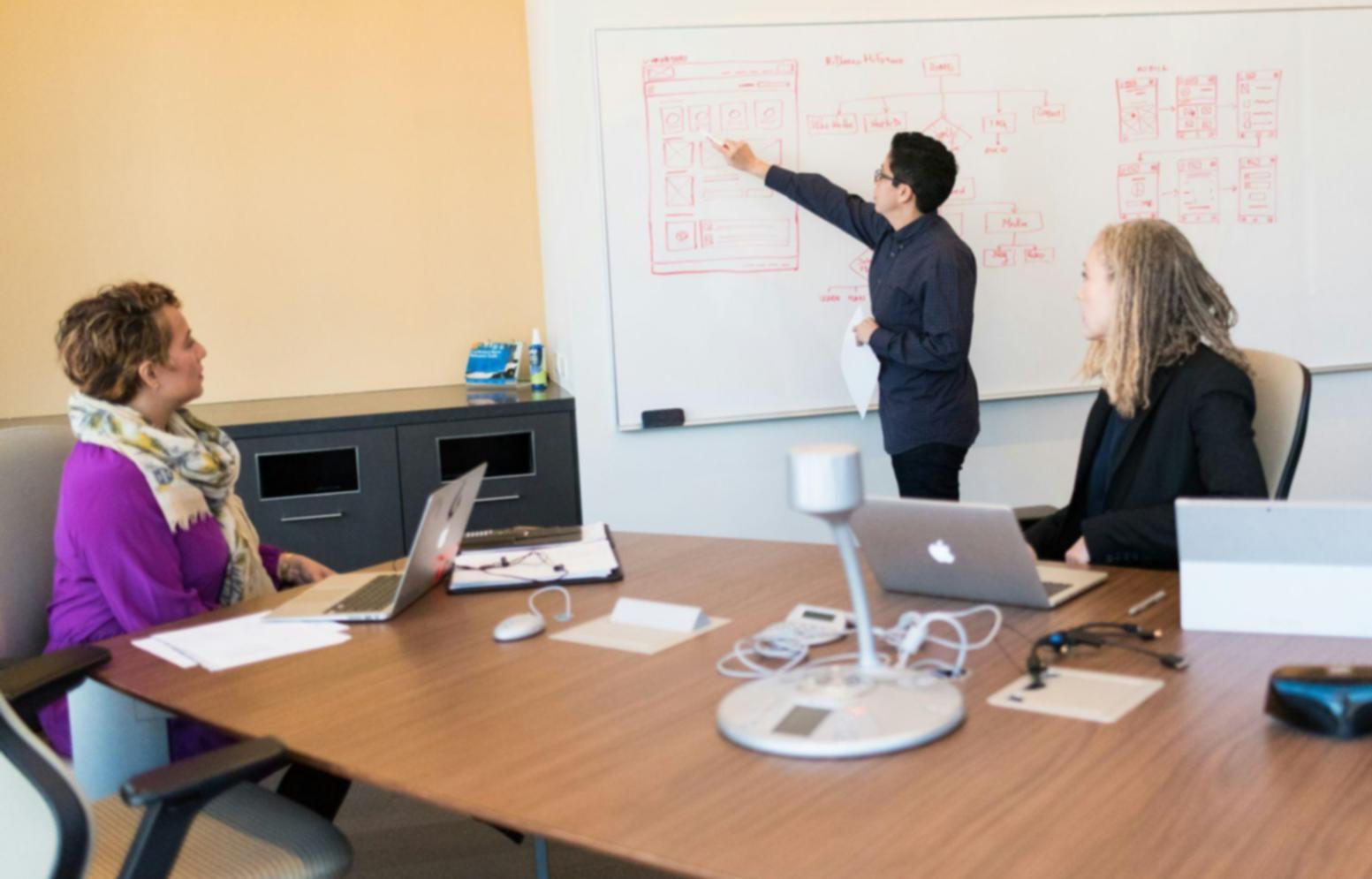 Sesión de formación práctica con equipo directivo trabajando modelos financieros